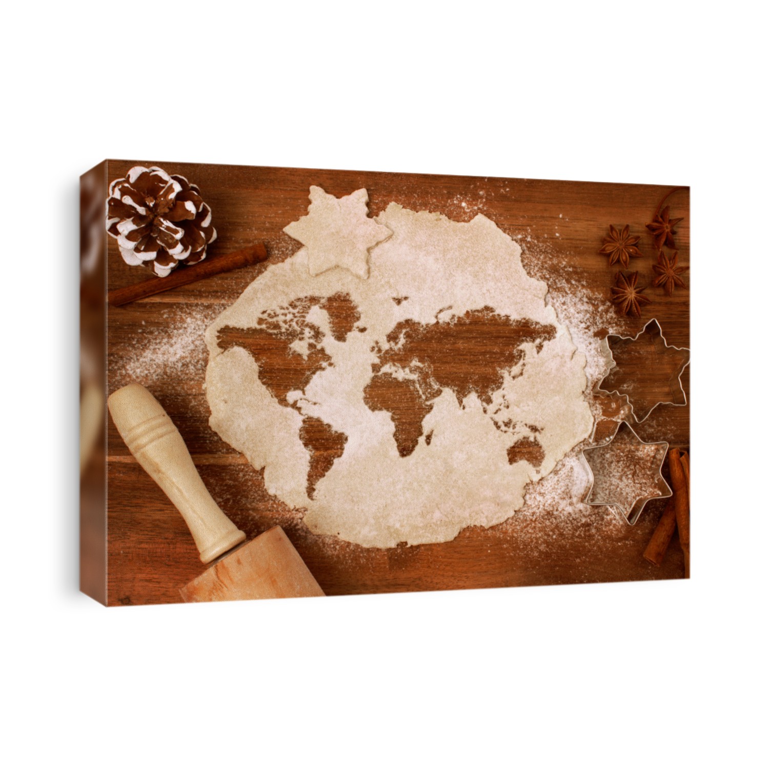 Festive cookie dough with the shape of the world cut out (series)