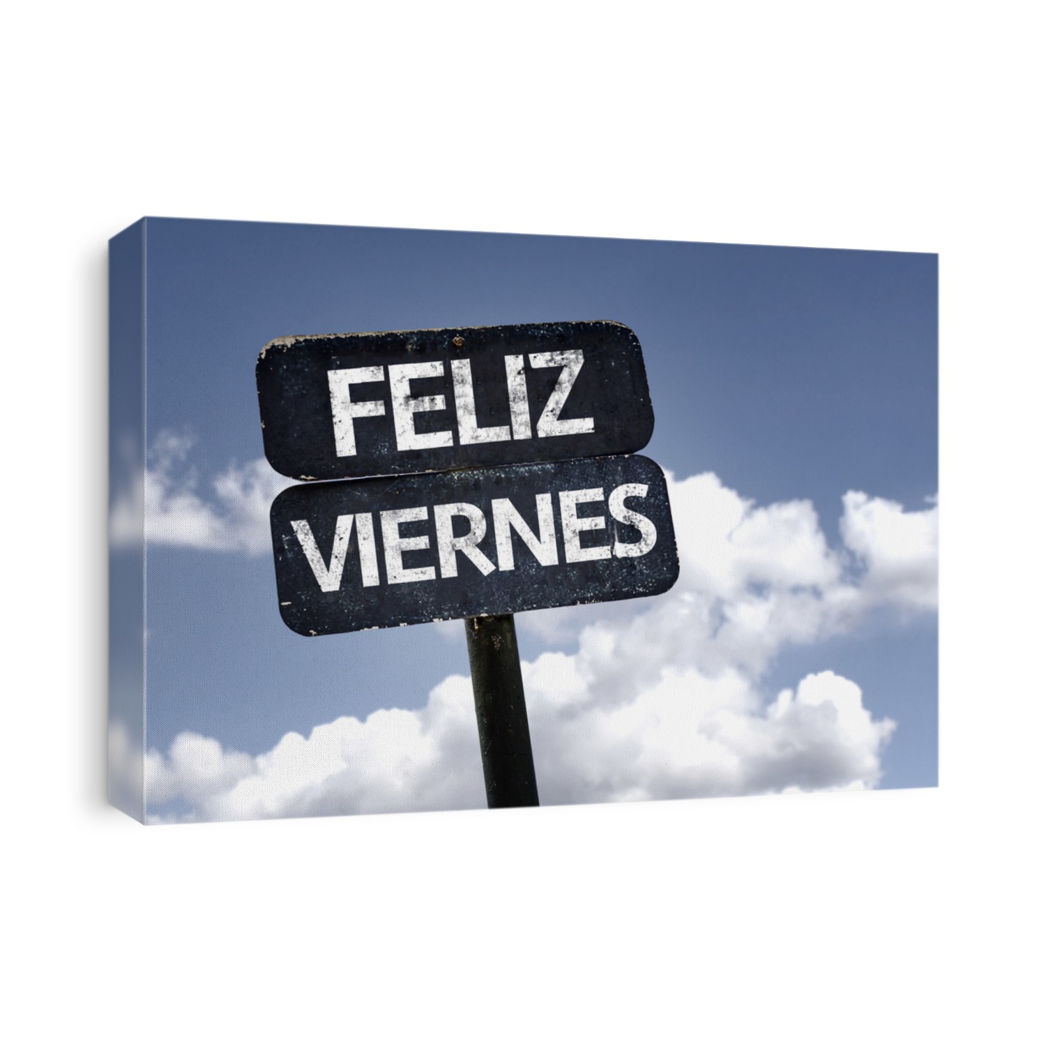 Happy Friday (In Spanish) Sign With Clouds And Sky Background Canvas